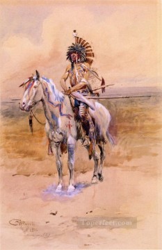 Indios americanos Painting - Guerrero mandan 1906 Charles Marion Russell Indios Americanos